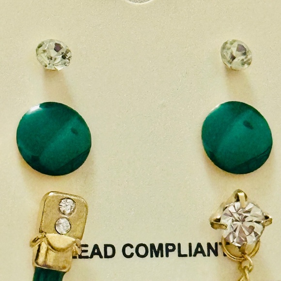 2/$15 Stud earrings  3 Sets w/Green & rhinestones, Champagne bottle - Picture 2 of 5